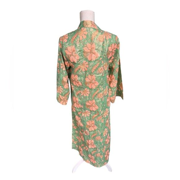 Juliet Dunn Floral Cotton-Blend Lamé Beach Cover-Up in Kelly Green/Coral NWT 4/6 - Picture 3 of 6